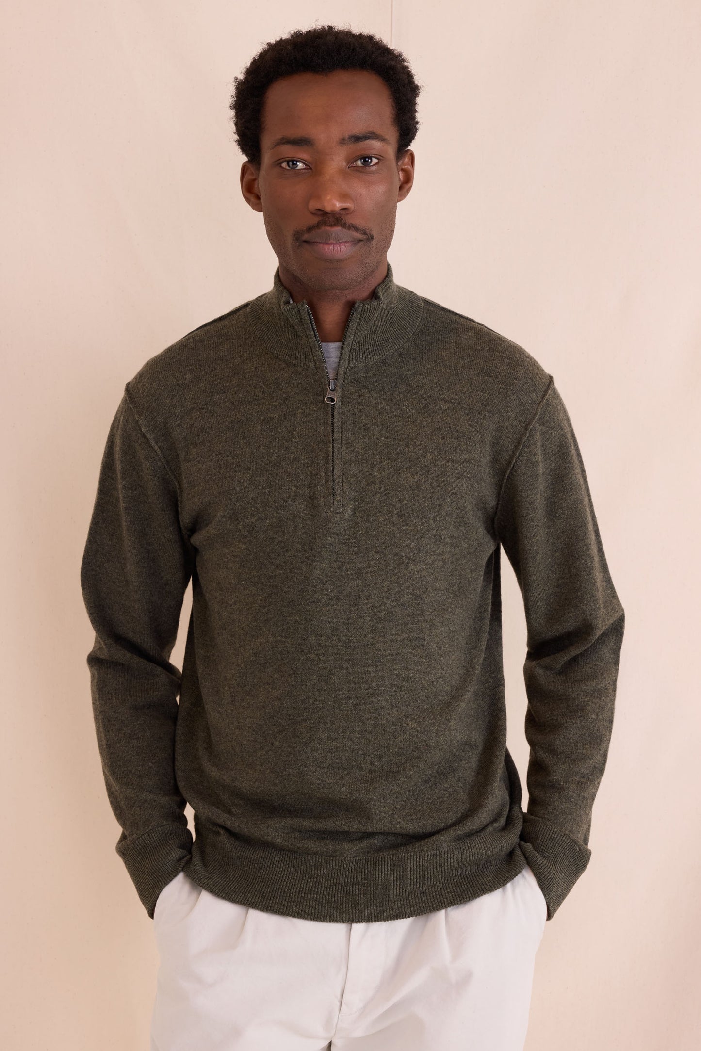 Men's Wool and Cashmere-Blend Half-Zip Trucker Sweater