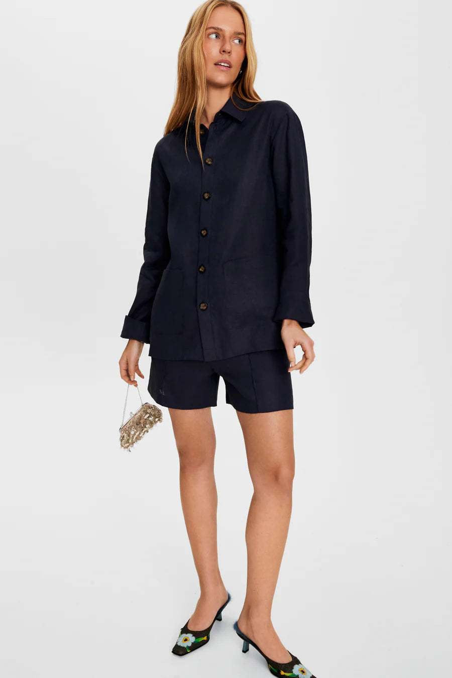 Unisex Linen Shorts in Navy