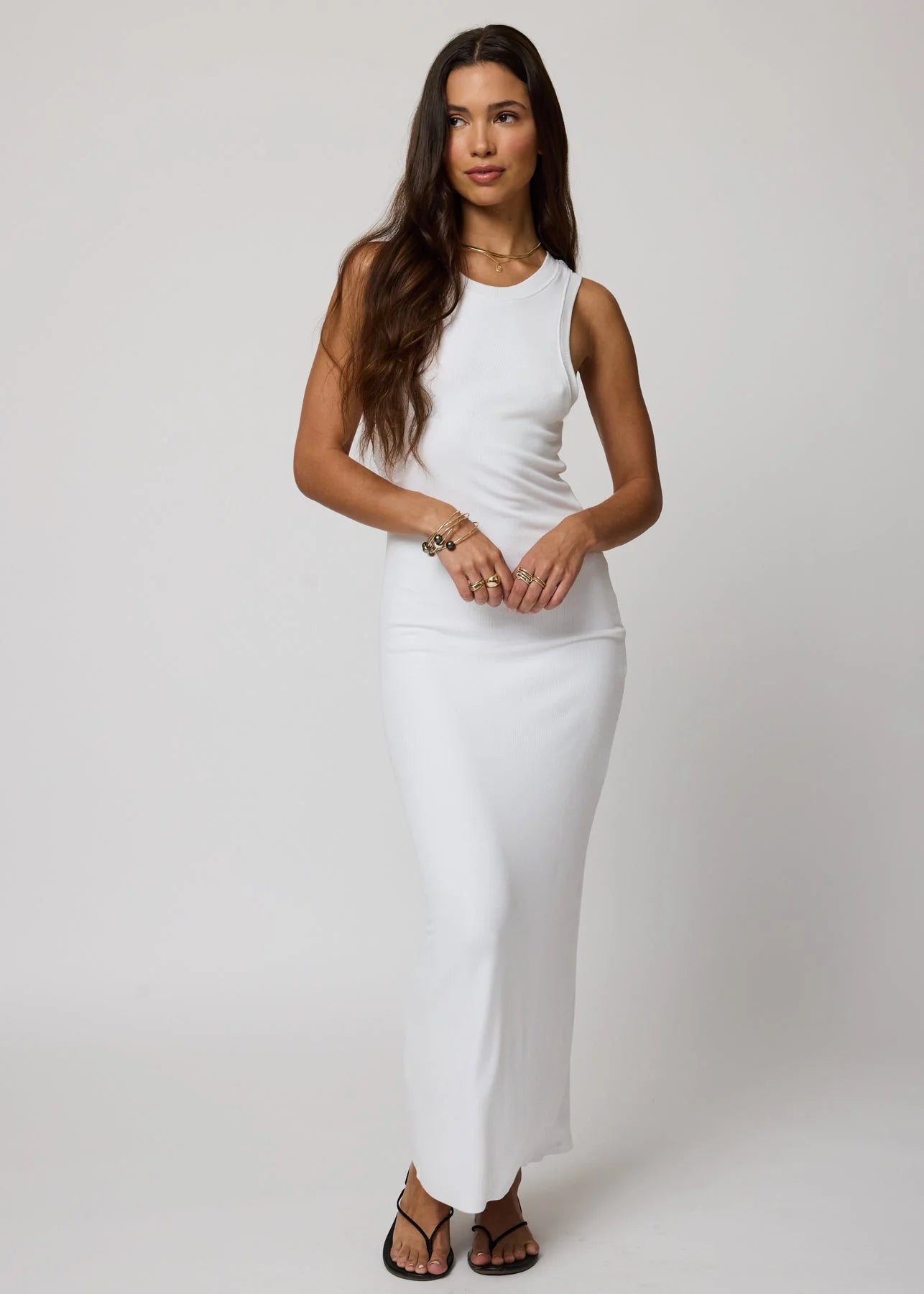 Rib High Neck Maxi Dress