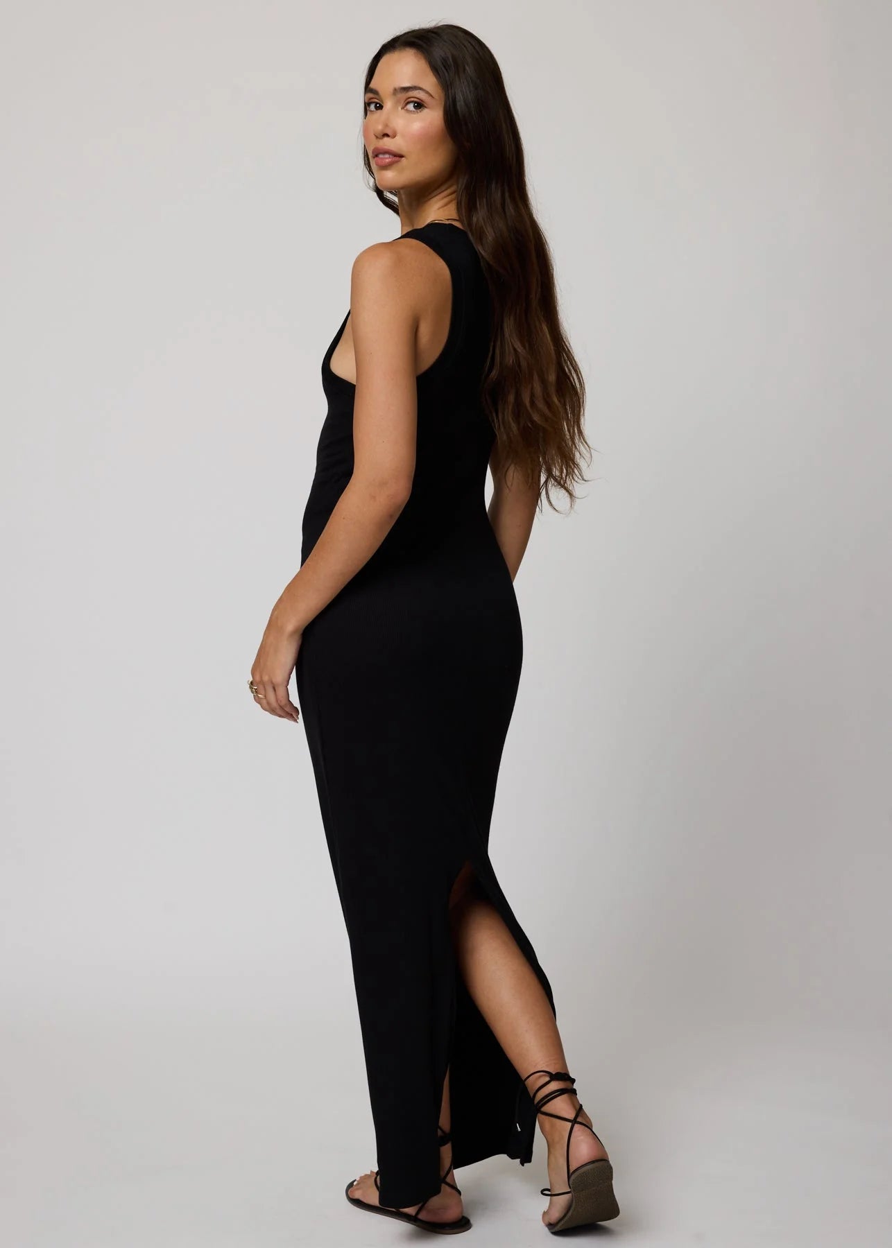Rib High Neck Maxi Dress