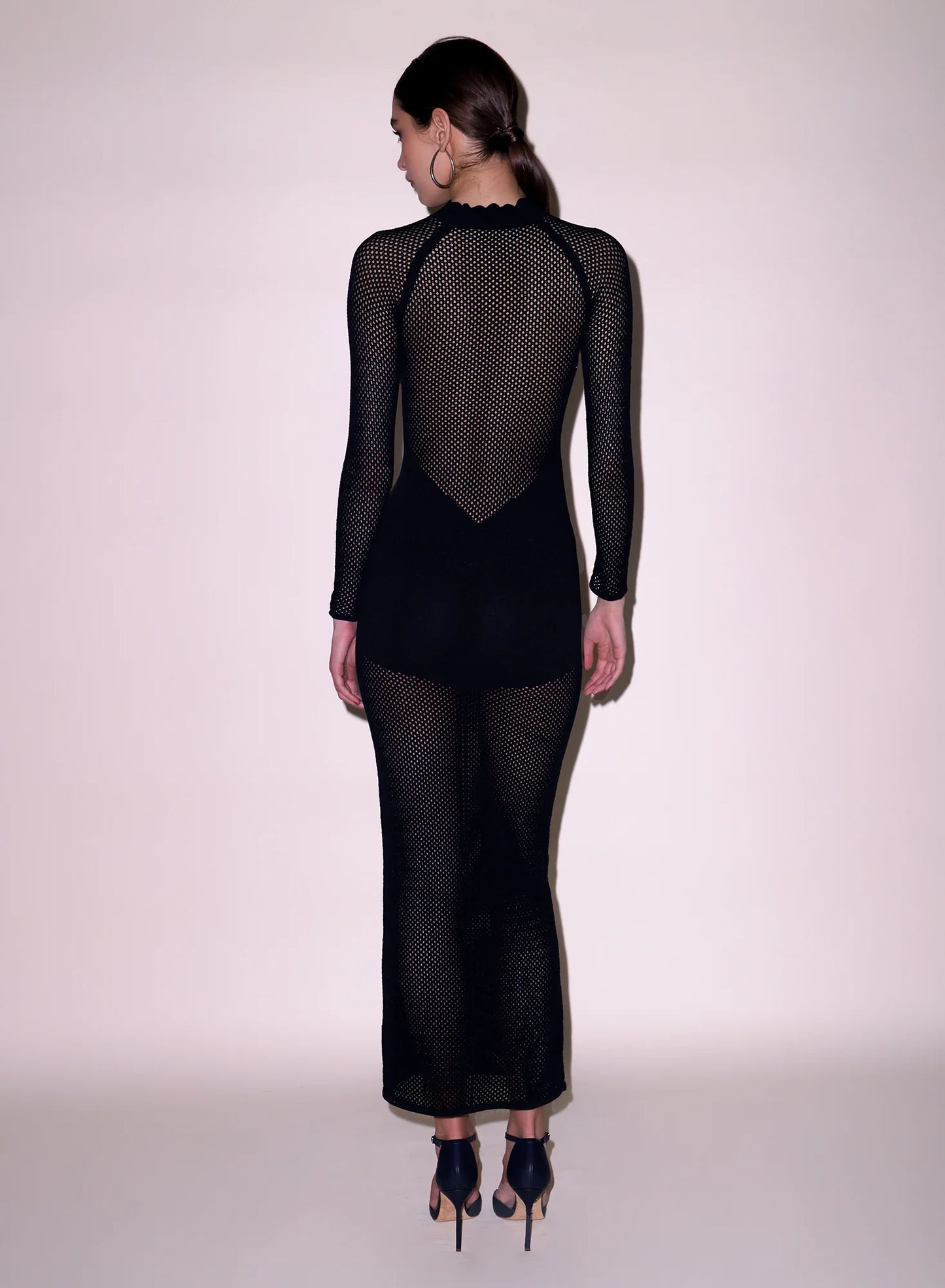 Knit Mesh Long Sleeve Maxi Dress